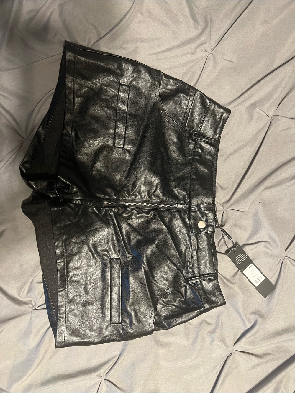 Fashion Nova Black Faux Leather Zip-Front Shorts